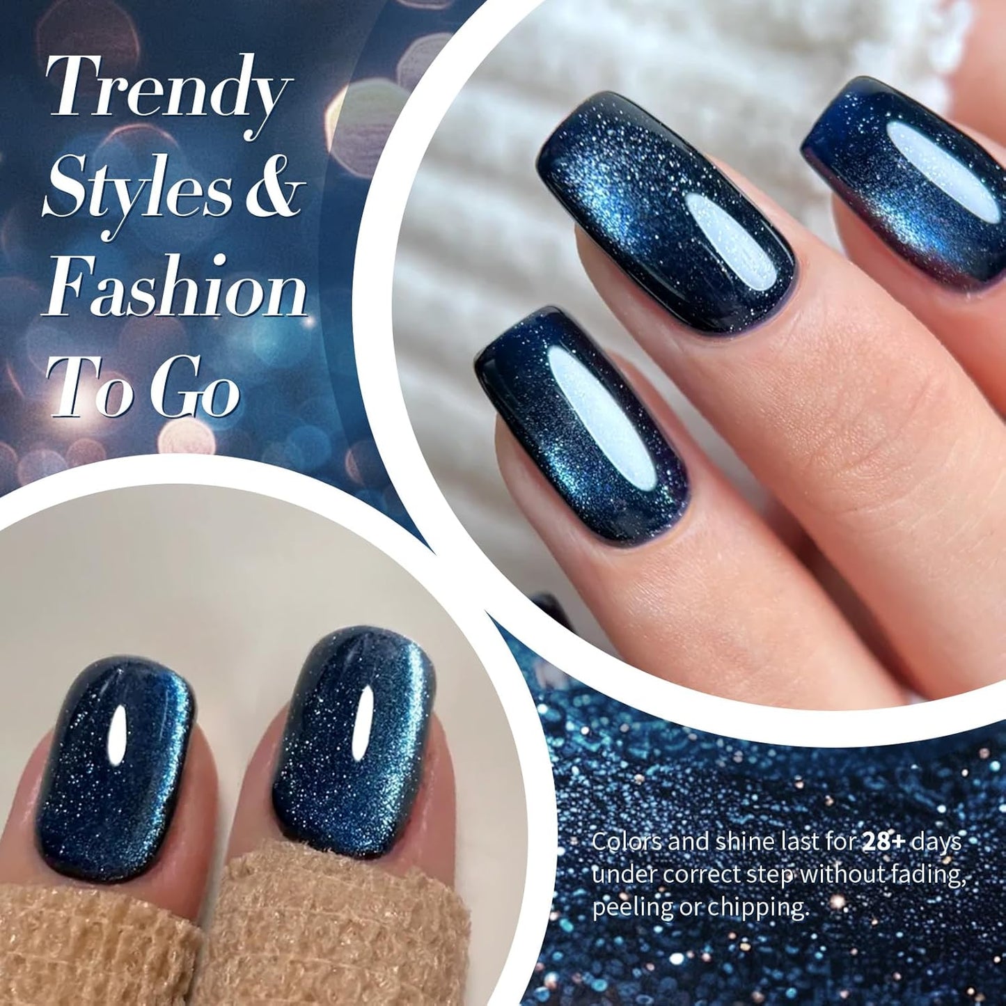 Born Pretty Cat Magnetic Eye Gel Nail Polish,Dark Blue Magnetic Gel Polish Nightscape Cat Magnetic Eye Gel Manicure Nail Art DIY 15ml-Velvo Beauty