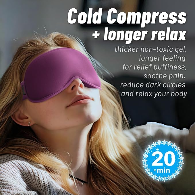 Cooling Gel 3D Sleep Eye Mask-Weighted Blackout Sleep Mask & Cold Compress for Dark Circles, Dry Eyes, and Puffiness - Comfortable, Eyelash-Friendly, Reusable for Relaxing Sleep-Purple-Velvo Beauty