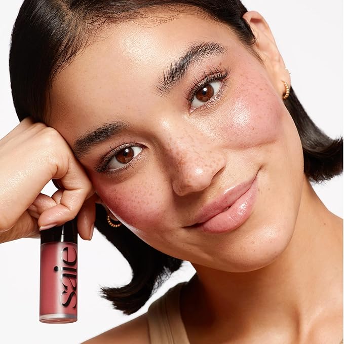 Saie Dew Blush - Lightweight Liquid Blush with a Blendable + Buildable Cream Finish - Dewy Cheek Tint with Doe Foot Wand Makeup Applicator - Mauve Blush - Chilly (.40 oz)-Velvo Beauty