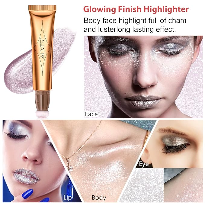 Liquid Highlighter Beauty Wand, Highlight Bronzer Stick with Cushion Applicator, Smooth Shimmer Finish, Lightweight Silky Cream Face Makeup Stick, Cruelty-free (Celestral)-Velvo Beauty