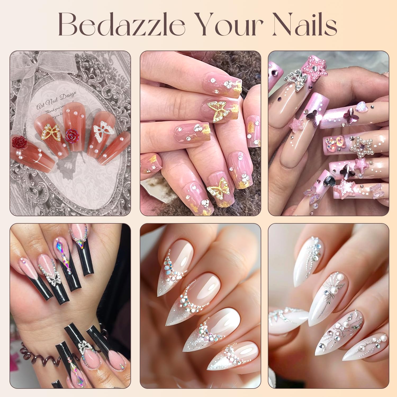 50Pcs 2 Styles 3D Butterfly Nail Charms and Flatback Gems Pearl, Silver+Gold Shiny Luxury Gems, Crystal Jewels Studs with Rhinestones for Nail Design, Nail Art Decoration Set for Acrylic Nails-Velvo Beauty