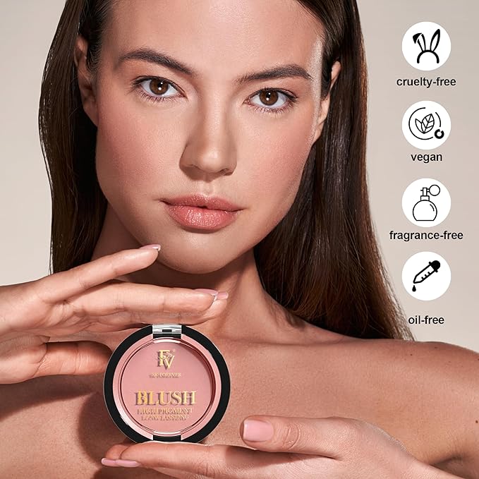 FV Long Lasting Powder Blush - Lightweight Smooth & Blendable Cheek Makeup, High Buildable Color, Transfer-Resistant Matte Finish (Pink Matte, 0.17 OZ)-Velvo Beauty