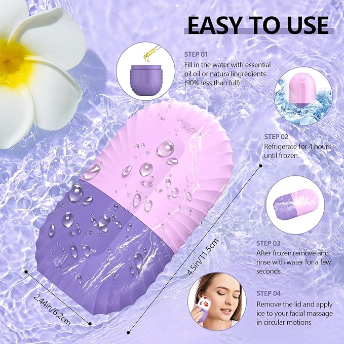 Ice Roller for Face and Eye, Silicone Ice Facial Roller Ice Holder, Face Ice Mold Skin Care, Face Icers Reusable Ice Cube Roller for Shrink Pores Anti Wrinkle Reduce Puffiness, Purple-Velvo Beauty