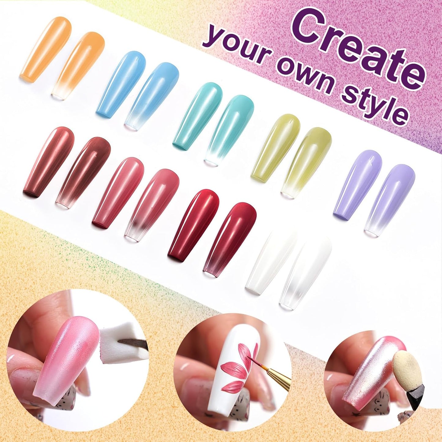 Gradient Painting Gel, 9 Colors Ombre Gel Nail Polish Summer Hot Bule for Pigment Pat Nails Aura Nails, French Manicure DIY Nail Art Soak of UV Palette Bechside Candy-Velvo Beauty