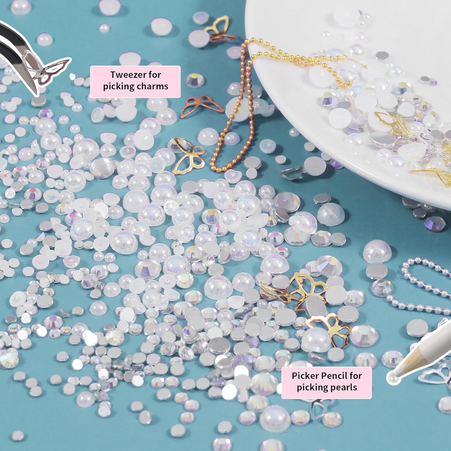 Artdone Nail Art Studs Kit, 2 boxes Multicolor 3D Charms Flower Butterfly Snake Rabbit Diamond Cute Nail Jewels for DIY Decoration with Pickup Tools-Velvo Beauty