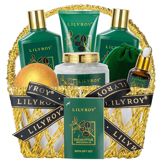 Mothers Day Spa Gift Basket for Women 9 Pieces Premium Eucalyptus Bath & Body Care Kit for Women & Men, Holiday Gift for Christmas, Valentine's Day, Father's Day, Birthday with Shower Gel & More-Velvo Beauty