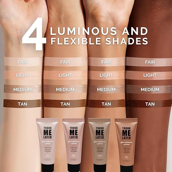 Elizabeth Mott Thank Me Later Glow Enhancer & Primer - Illuminating Makeup Base & Highlighter for Radiant Skin - Lightweight, Long-Lasting, Vegan & Cruelty-Free, Sheer Light Glow Shade, 30g-Velvo Beauty