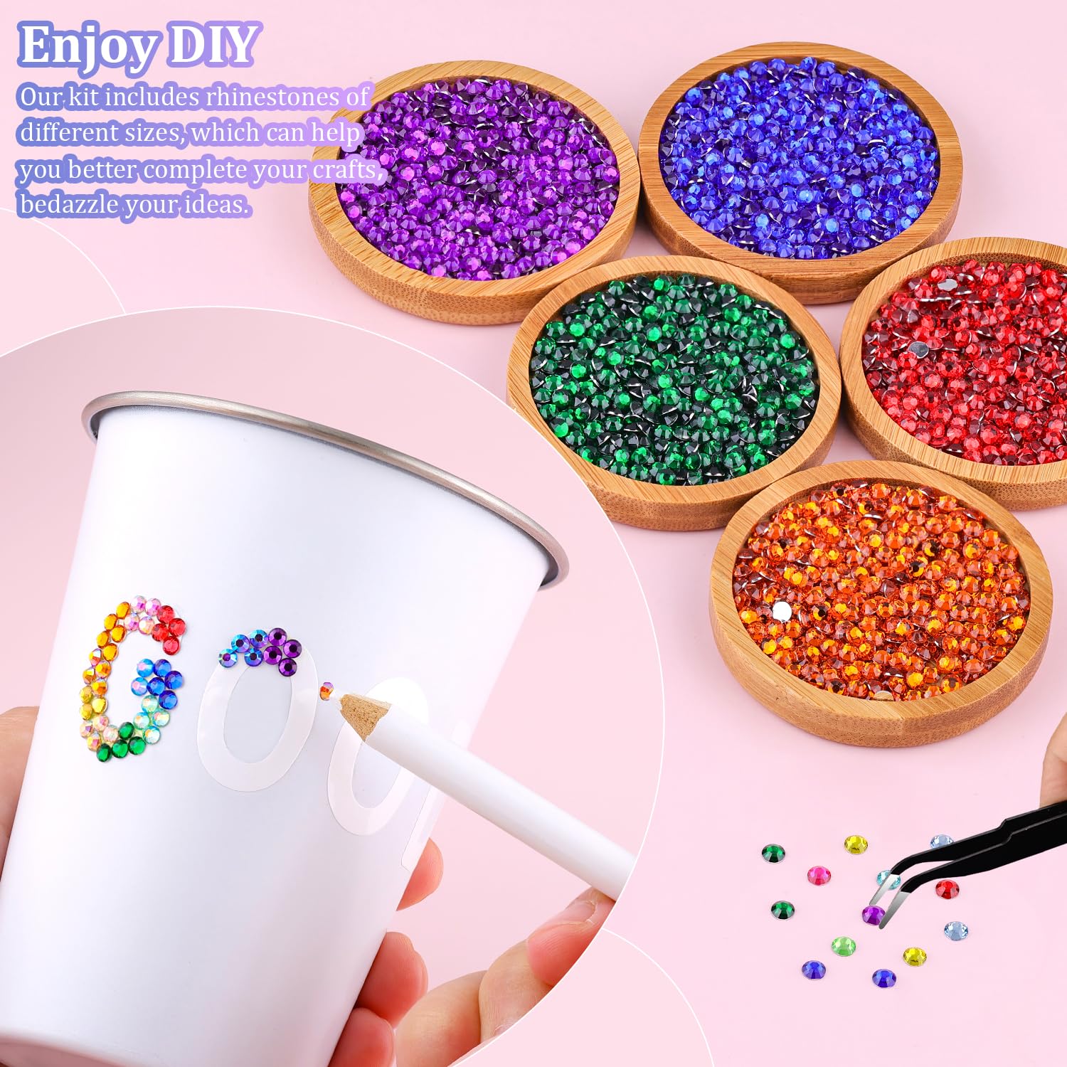 12600Pcs Resin Rhinestones for Crafting with Tweezers, Multicolor 4mm Bedazzling Crystal with 3Pcs 10ml B7000 Jewelry Glue for DIY Crafts Clothing Tumblers Shoes Fabric Nail Art-Velvo Beauty
