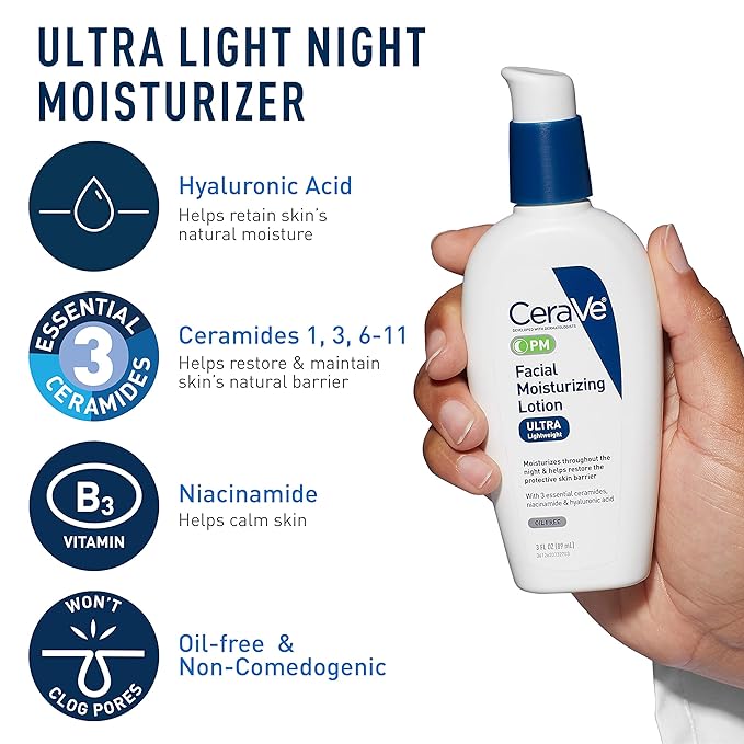CeraVe AM Face Moisturizer with SPF, PM Face Moisturizer & Hydrating Face Wash Skin Care Routine for Morning & Night | Travel Size Toiletries | 3oz Lotion + 3oz Lotion + 3oz Cleanser-Velvo Beauty