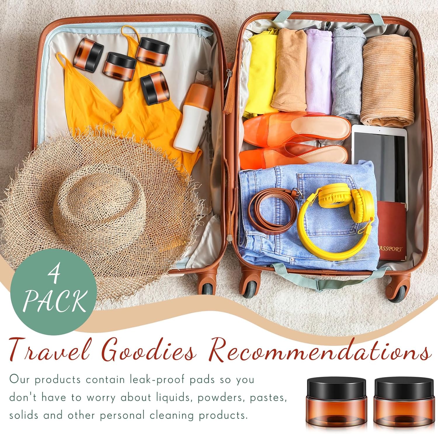 SATINIOR 100 Pcs Plastic Jars with Lids Small Containers Lids Wide Mouth Small Plastic Containers for Lotion Cream Rhinestones Body Butters Travel Storage(1 oz,Amber)-Velvo Beauty