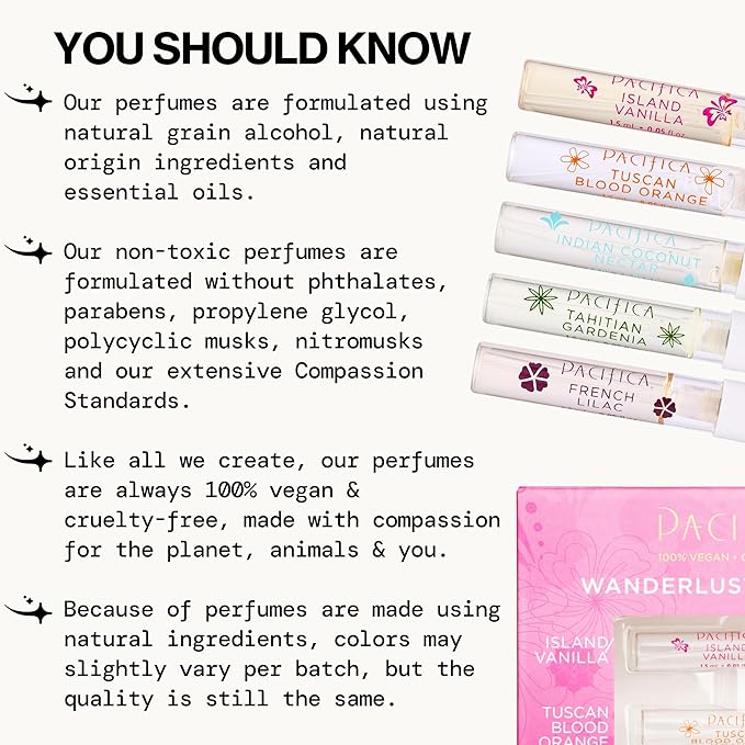 Pacifica Beauty, Wanderlust Spray Perfume Trial Set, Island Vanilla, 5 Scents, Fragrance Sampler Gift Set, Natural & Essential Oils, Clean, Vegan & Cruelty Free-Velvo Beauty