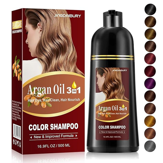 Dark Brown Hair Dye Shampoo, Argan Oil Hair Color Shampoo for Men & Women, 3 in 1 Hair Dye Shampoo 16.9 Fl Oz, Easy to Use, Shampoo Para Canas for Gray Hair Coverage-Velvo Beauty