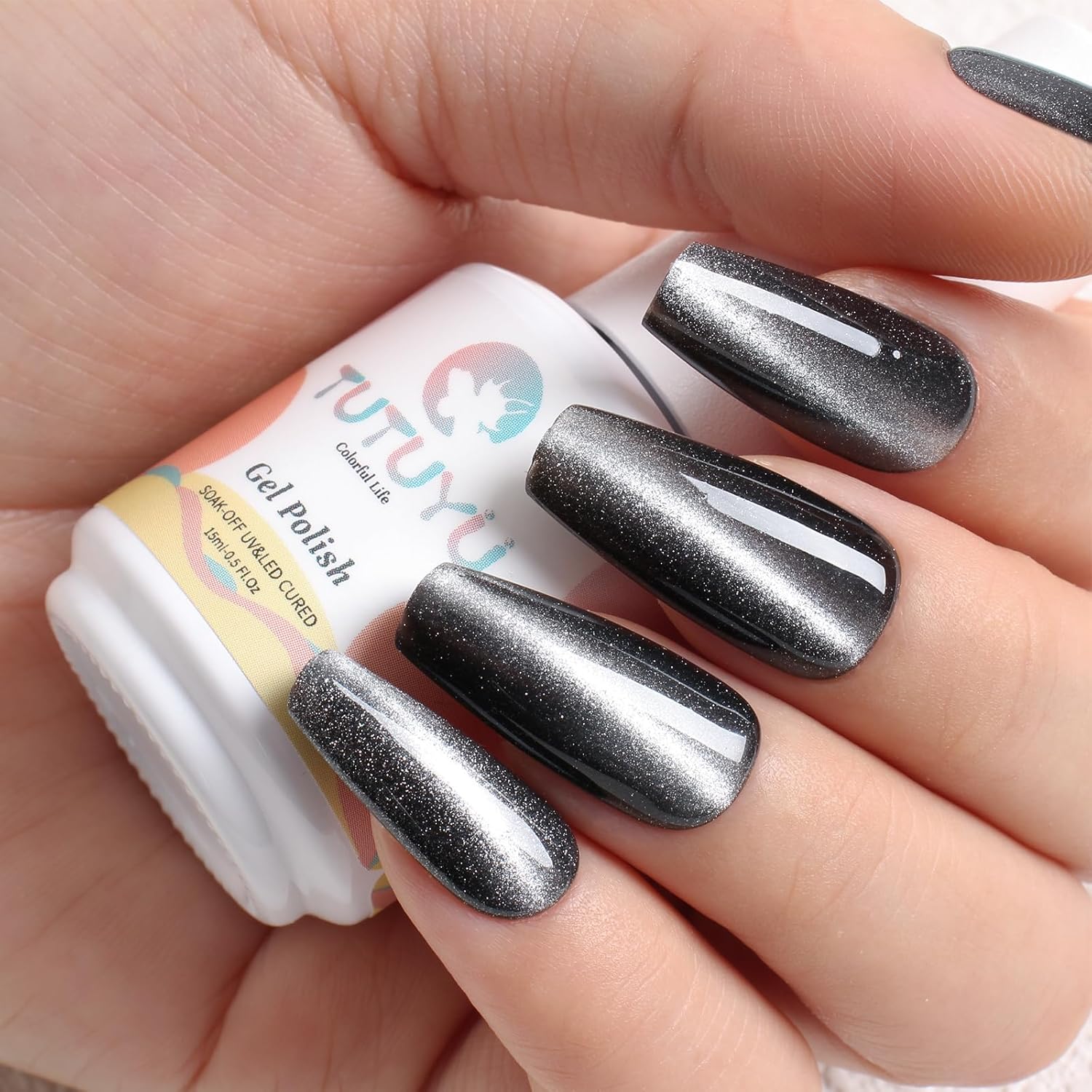 Crystal Cat Eye Gel Nail Polish,15ml Holographic Galaxy Gel Polish Soak Off UV LED Nail Lamp Magnetic Silver Shimmer Velvet Gel Nail Polish for Manicure Salon DIY Home - GP0082-Velvo Beauty