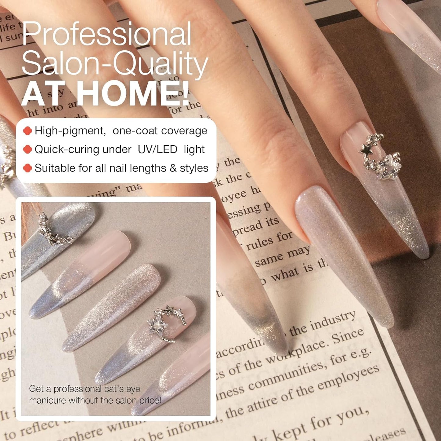 Cat Eye Gel Nail Polish with Magnet Stick, 15ml Magnetic Gel, Create Stunning Cat Eye Effects for DIY Manicures, Long-Lasting, Salon-Quality Finish, Lunar Bond-Velvo Beauty