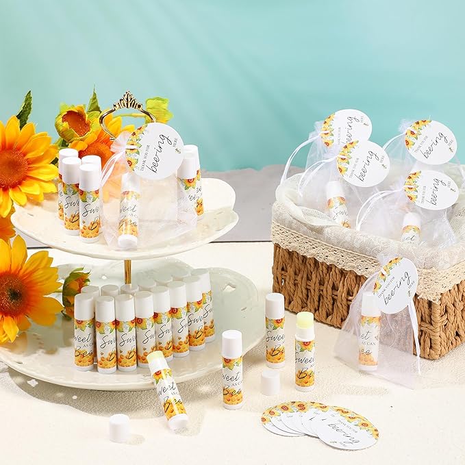 Fumete 50 Set Bee Favors Baby Shower Thank You Gifts Lip Balms for Guests Boys Girls Gender Reveal Favors for Baby Shower Bee Party Prizes Souvenirs Bags Stuffer Classroom Prizes-Velvo Beauty