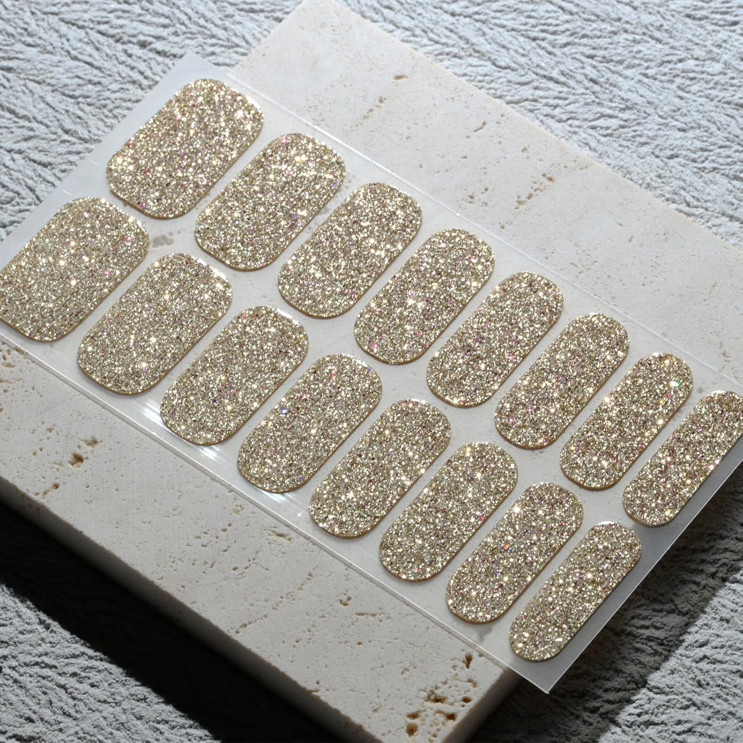 Nail Polish Strips, 32PCS Salon Quality Wraps, Long Lasting Gel Nail Stickers for Women Easy Apply& Remove (Golden Hours Glitter)-Velvo Beauty