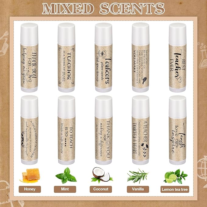 30 Pcs Back to School Teacher Gifts Bulk Lip Balm Favors Thank You Gifts for Teachers with Inspirational Quote Gifts Lip Balm Christmas Thanksgiving Gifts for Teachers Welcome Back to School-Velvo Beauty