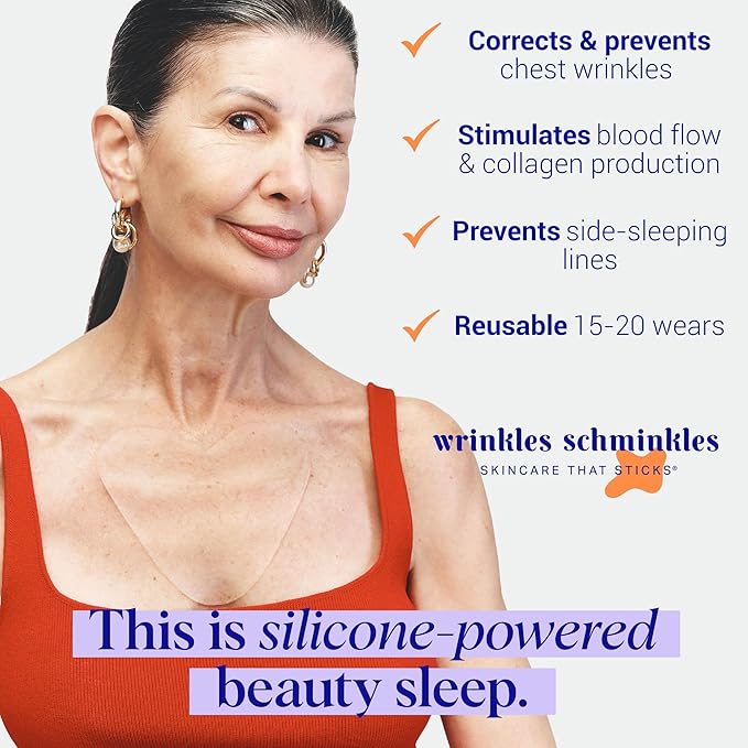 Wrinkles Schminkles Chest Wrinkle Patch - Reusable Silicone Smoothing Pads for Cleavage & Body, Reduce Wrinkles & Stretch Marks, Sensitive Formulated, Secret to Radiant Skin (1 Pack)-Velvo Beauty