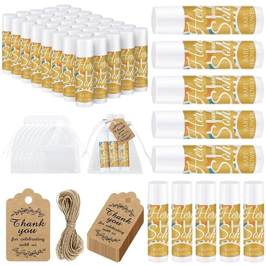 Demissle 50 Pcs Baby Shower Lip Balm Gift Set with 100 Pcs Organza Bags Baby Shower Party Favor for Guest Thank You Tag Rope Baby Shower Party Decoration Gender Reveal Souvenirs(Colorful Stripes)-Velvo Beauty