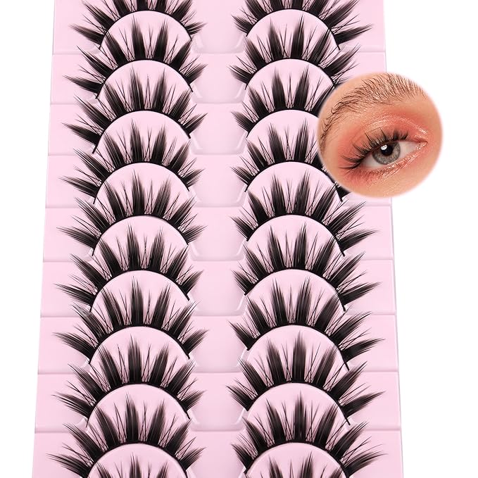 False Eyelashes 10 Pairs Manga Lashes Japanese Style Anime Thick Cosplay Lashes Natural Look 16MM Spiky 8D Wispy Faux Mink Lashes Full Strip Doll Lashes by FANXITON-Velvo Beauty