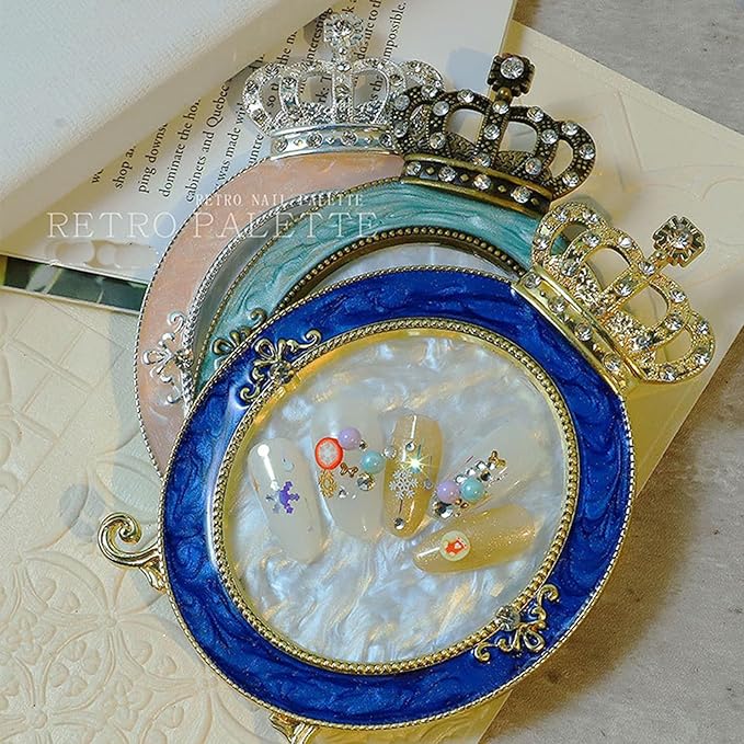 3 Pcs Nail Art Palette, Nail Art Painting Mixed Color Palettes Crown Nail Holder Retro Nail Art Display Board, Nail Art Display Tools Photography Props-Velvo Beauty