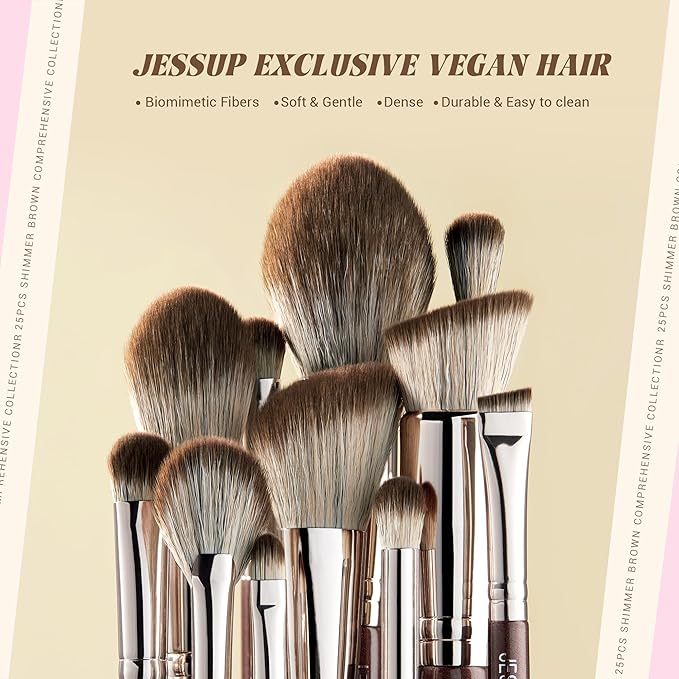 Jessup Makeup Brushes Set Professional 25pcs Premium Synthetic Make up Brushes for Foundation Eyeshadow Blending Concealer Blush Contour Bronzer Eyeliner Eyebrow, Shimmer Brown T511-Velvo Beauty
