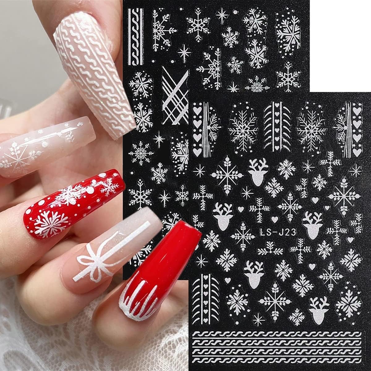 6 Sheets Glitter Silver Snowflake Nail Art Stickers 3D Christmas Nail Decals Self Adhesive Xmas Winter Nail Design Holiday Reindeer Snowflakes Nail Stickers for Women Girls Christmas Nail Decoration-Velvo Beauty