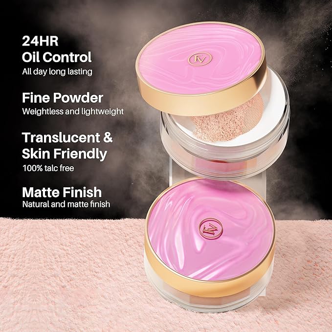 FV Translucent Loose Face Powder, Long Lasting & Lightweight Setting Powder with Matte Finish, Fine Powder for Natural Look, Minimizing Pores and Fine Lines Baking Powder 0.35oz (10g)-Velvo Beauty