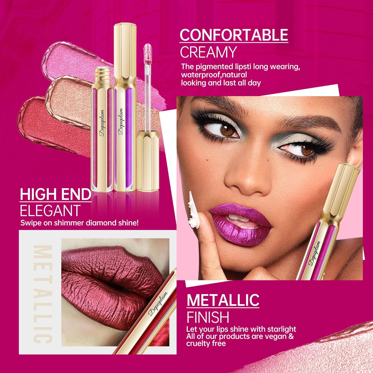 Brown Lipsticks for Women Metallic Lipstick Long Lasting Non Stick Cup Lip Gloss, Shimmer Lightweight Hydrating Full Coverage Lip Color, DP113 Pleasure-Velvo Beauty