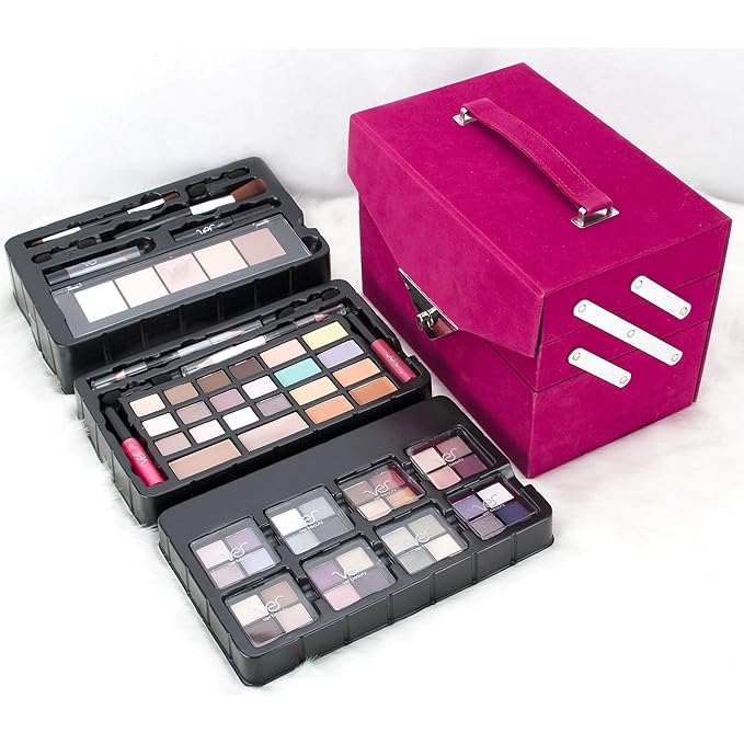 72pcs Makeup Gift Set Kit Train Case With Extendable Trays (eyeshadow, Blushes, Lipstick & More) - Vmk1504-Velvo Beauty