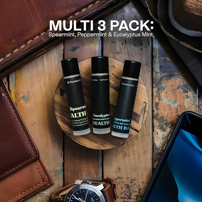 Organic Mint Lip Balm - SPF 15 Sun Protection - Moisturizing Lip Balm - Includes Spearmint, Peppermint, and Eucalyptus Mint Lip Balms - Chapstick to Soothe & Smooth Chapped Lips-Velvo Beauty