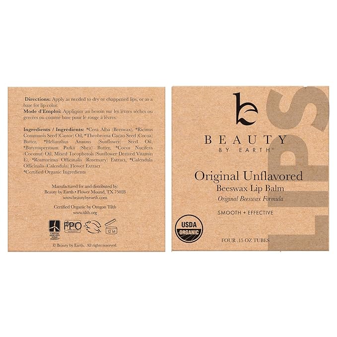 Organic Lip Balm - 4 Pack Unflavored Organic Gifts for Women, All Natural Lip Balm, Birthday Gifts for Her & Him, Lip Balm Hydrating Beauty Gifts, Lip Moisturizer, Mens Gift Ideas-Velvo Beauty