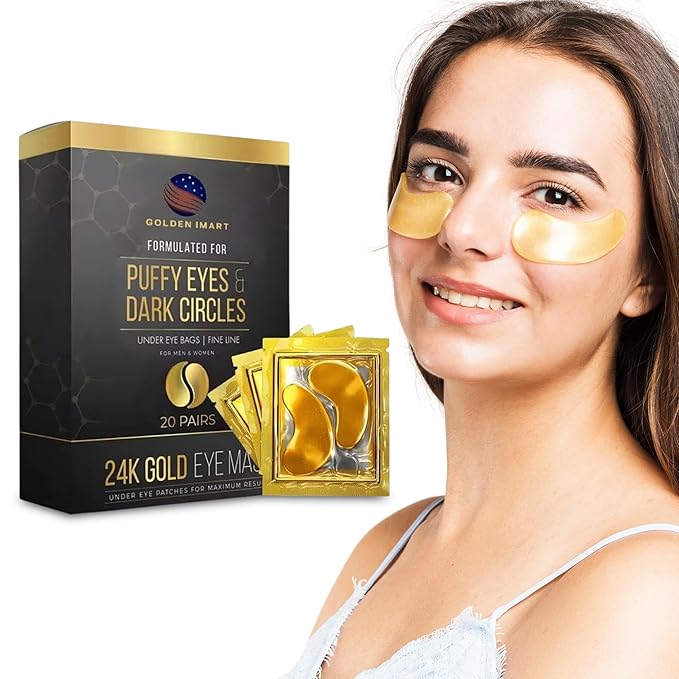 Under Eye Patches for Dark Circles - 24k Gold Eye Mask for Luxurious hydrating eye patches (20 Pairs) Gold Eye Patches for Puffy Eyes Brightening, Anti-Aging Wrinkles, for both genders-Velvo Beauty