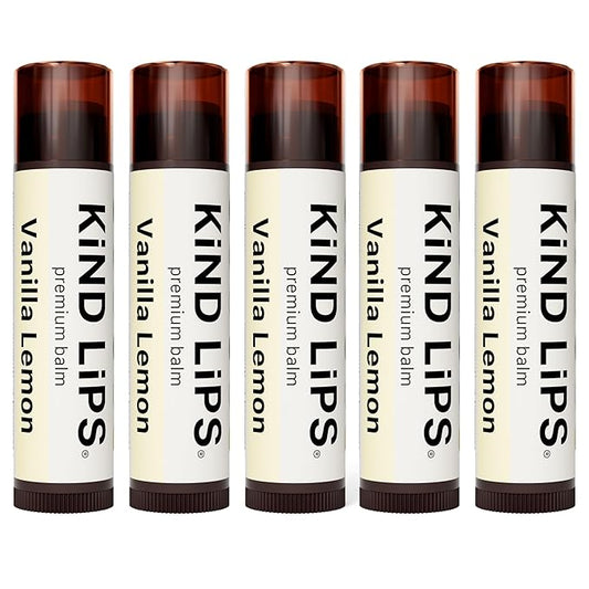 Kind Lips Lip Balm - Nourishing & Moisturizing Lip Care for Dry Lips with Shea Butter, Beeswax & Vitamin E | Vanilla Lemon Flavor | 0.15 Oz (Pack of 5)-Velvo Beauty