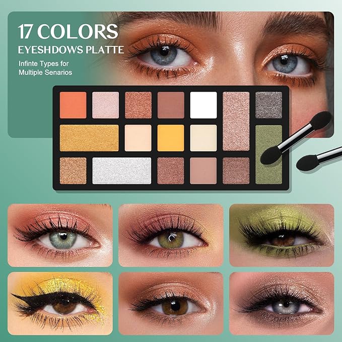 Color Nymph Beginner Makeup Kit For Teens, Girls Makeup kits With Recyclable And Key-Lockable Cabinet Included 17-Colors Eyeshadows Blushes Bronzer Highlighter Lipstick Brushes Mirror(Green)-Velvo Beauty
