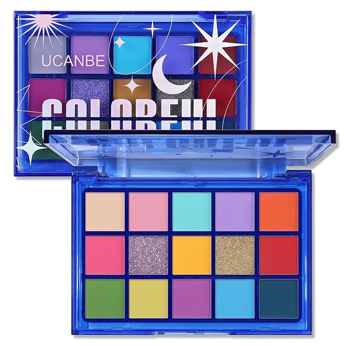 UCANBE Colorful Eyeshadow Palette, 15 Colors Vibrant Bright Shimmer Matte Metallic Neon Eye Makeup Pallet, Rainbow Green Pink Purple Orange Blue High Pigmented Sombras De Ojos Gift Kit-Velvo Beauty