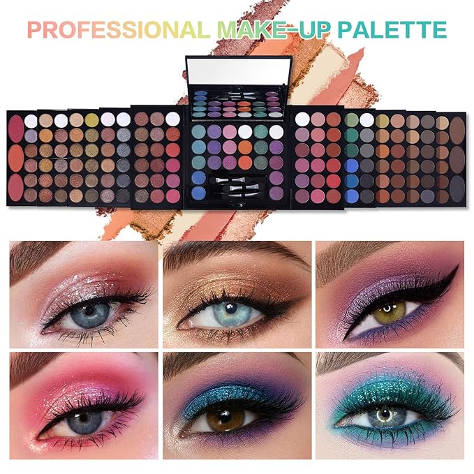 All In One Makeup Kit 142 Ultimate Colors Matte Shimmer Eyeshadow Palette Colorful Gifts For Women 3 blush 3 Sponge Brushs 3 Eyebrow Powder Professional Cosmetics Fashion Women Makeup Case Full Make U-Velvo Beauty
