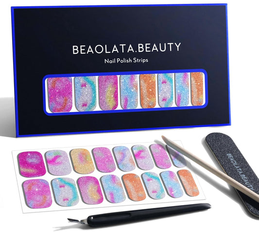 Nail Polish Strips, 32PCS Salon Quality Wraps, Long Lasting Gel Nail Stickers for Women Easy Apply& Remove (Bubble Light Pink)-Velvo Beauty