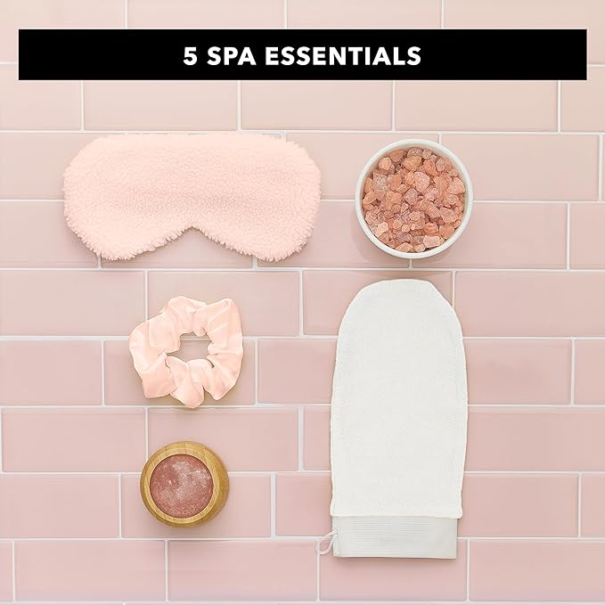 Pinch Provisions Himalayan Pink Salt Spa Kit, Spa Accessories & Essentials for Self-Care & Beauty, Includes Himalyan Salt Massager & Exfoliating Glove, Spa Set Gift, Multi-Functional Cosmetic Bag-Velvo Beauty
