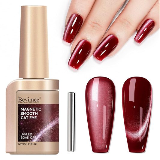 Cat Eye Gel Nail Polish, Burgundy Red Glitter Magnetic Gel Polish Moonlight, Cateye Gel Polish With Magnet Wine Red Holographic Shimmer UV Velvet Manicure Salon DIY Home, 12ML-Velvo Beauty