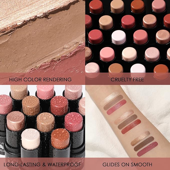 FOCALLURE 3 Pcs Cream Contour Sticks,Shades with Highlighter & Bronzer & Blush,Non-greasy Long-wear Face Contouring Pen,Easy to Sculpt the Face and Create a Lightweight Finishing Makeup,MEDIUM-Velvo Beauty