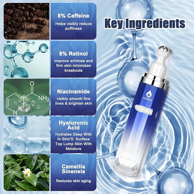 eye serum for dark circles and puffiness - 8% Caffeine, 8% Retinol - Dark Circle Remover, Puffy Eyes & Bags - Under Eye Cream, 1.5 fl. oz-Velvo Beauty