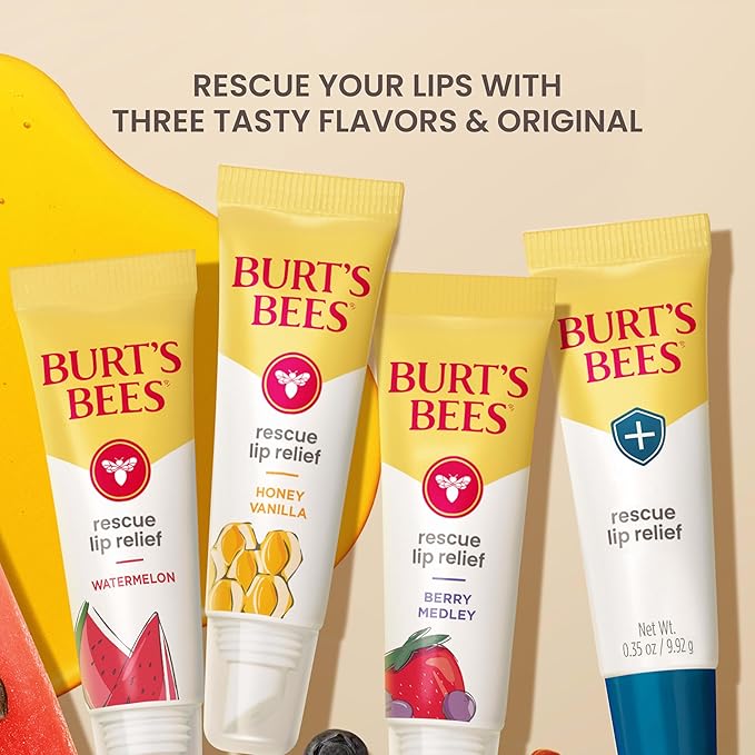 Burt's Bees Rescue Lip Relief, Berry Medley, Hydrating Lip Balm for Dry Cracked Lips, with Responsbily Sourced Beeswax and Shea Butter, 100% Natural Origin, 1 Squeezy Tube, 0.35oz-Velvo Beauty