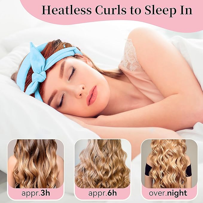 Heatless Curling Rod Headband, Upgraded 60" Extra Long Heatless Curls Headband Soft Hair Curlers to Sleep In Hair Rollers No Heat Curls (Blue)-Velvo Beauty