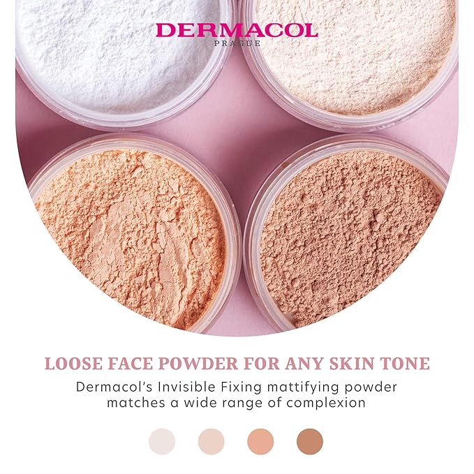 Dermacol - Invisible Fixing Face Powder, Touch-proof Translucent Setting Powder for Oily Skin & Other Skin Types, Loose Powder Makeup, Frangrance-Free Matte Powder with Powder Puff, Light, 13.5 g-Velvo Beauty