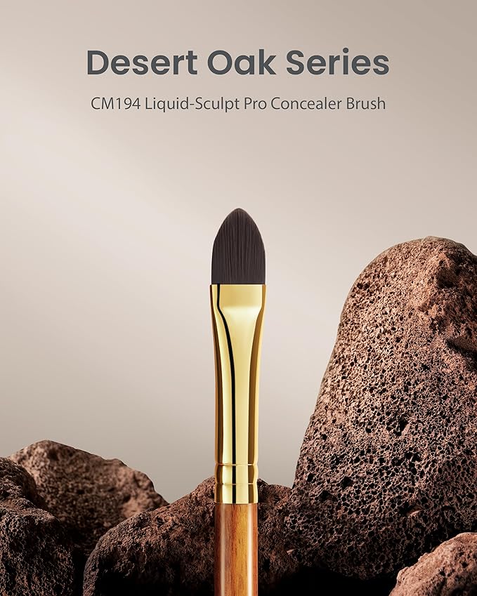Desert Oak Series Liquid-Sculpt Pro Concealer Brush - Wide Teardrop Head for Under Eyes & Redness, Bubinga Wood, Brass Ferrule (CM 194)-Velvo Beauty