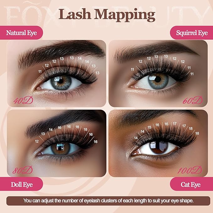 Lash Clusters 640PCS - Natural Fluffy Lash Clusters 40D+60D+80D+100D Fluffy Wispy Lash Clusters D Curl Lash Extension 11-18MM Individual Lash Clusters Cluster Eyelash Extensions for Beginners-Velvo Beauty