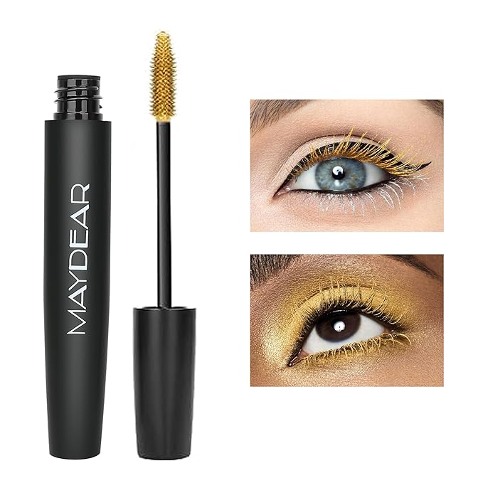 Maydear Gold Waterproof Colored Mascara - Long Lasting, Smudgeproof, Fast Dry, Lengthening Eye Makeup for Women - Party & Stage Use-Velvo Beauty
