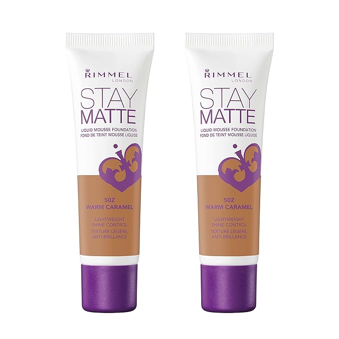 Rimmel, Stay Matte Foundation, Warm Caramel 2 Count (Pack of 1)-Velvo Beauty
