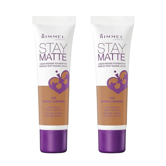 Rimmel, Stay Matte Foundation, Warm Caramel 2 Count (Pack of 1)-Velvo Beauty